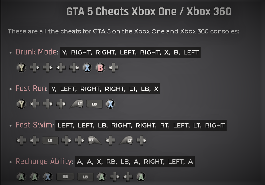 Grand Theft Auto 5 Cheat Codes  